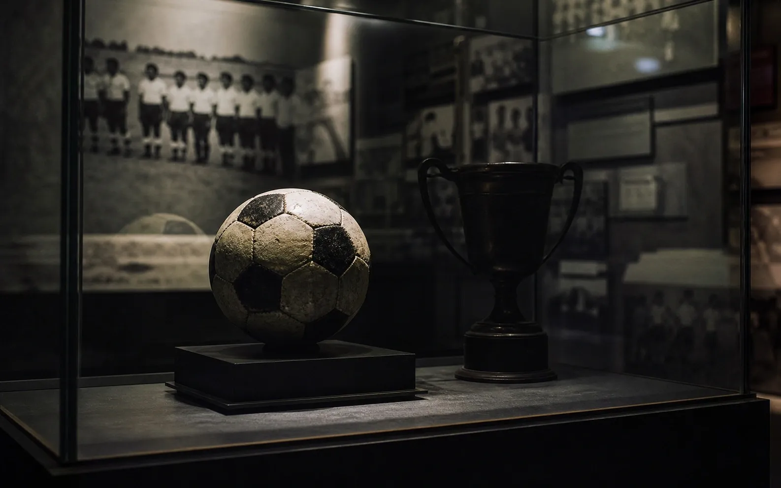 Bola tua dan perlengkapan penyerang bayangan tersimpan dalam etalase museum
